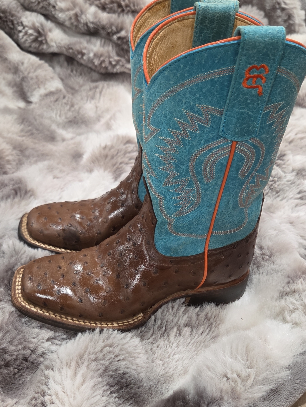 Leather Cowboy Boots with Teal Shaft